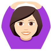 🙆🏻‍♀️ Emoji Frau mit Händen auf dem Kopf: helle Hautfarbe JoyPixels 5.0.