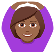 🙆🏾‍♀️ Emoji Frau mit Händen auf dem Kopf: mitteldunkle Hautfarbe JoyPixels 5.0.