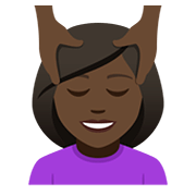 💆🏿‍♀️ Emoji Frau, die eine Kopfmassage bekommt: dunkle Hautfarbe JoyPixels 5.0.
