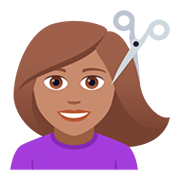 Émoji 💇🏽‍♀️ Femme Qui Se Fait Couper Les Cheveux : Peau Légèrement Mate sur JoyPixels 5.0.