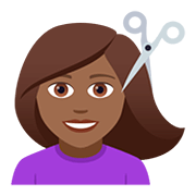 💇🏾‍♀️ Emoji Frau beim Haareschneiden: mitteldunkle Hautfarbe JoyPixels 5.0.