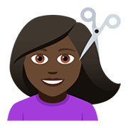 Émoji 💇🏿‍♀️ Femme Qui Se Fait Couper Les Cheveux : Peau Foncée sur JoyPixels 5.0.