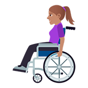 👩🏽‍🦽 Emoji Frau in manuellem Rollstuhl: mittlere Hautfarbe JoyPixels 5.0.