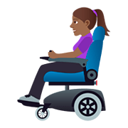👩🏾‍🦼 Emoji Frau in elektrischem Rollstuhl: mitteldunkle Hautfarbe JoyPixels 5.0.