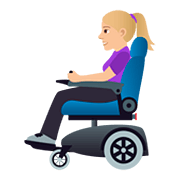 👩🏼‍🦼 Emoji Frau in elektrischem Rollstuhl: mittelhelle Hautfarbe JoyPixels 5.0.