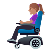 👩🏽‍🦼 Emoji Mulher Em Cadeira De Rodas Motorizada: Pele Morena na JoyPixels 5.0.