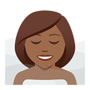 🧖🏾‍♀️ Emoji Mujer En Una Sauna: Tono De Piel Oscuro Medio en JoyPixels 5.0.