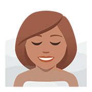 🧖🏽‍♀️ Emoji Frau in Dampfsauna: mittlere Hautfarbe JoyPixels 5.0.