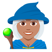 🧙🏽‍♀️ Emoji Magierin: mittlere Hautfarbe JoyPixels 5.0.