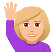 🙋🏼‍♀️ Emoji Frau mit erhobenem Arm: mittelhelle Hautfarbe JoyPixels 5.0.