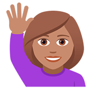 🙋🏽‍♀️ Emoji Frau mit erhobenem Arm: mittlere Hautfarbe JoyPixels 5.0.