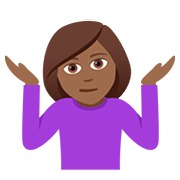 🤷🏾‍♀️ Emoji schulterzuckende Frau: mitteldunkle Hautfarbe JoyPixels 5.0.