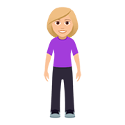 🧍🏼‍♀️ Emoji stehende Frau: mittelhelle Hautfarbe JoyPixels 5.0.