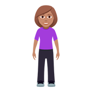 🧍🏽‍♀️ Emoji stehende Frau: mittlere Hautfarbe JoyPixels 5.0.