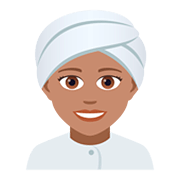 👳🏽‍♀️ Emoji Frau mit Turban: mittlere Hautfarbe JoyPixels 5.0.