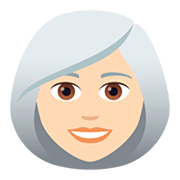 👩🏻‍🦳 Emoji Frau: helle Hautfarbe, weißes Haar JoyPixels 5.0.