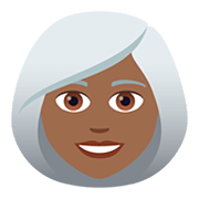 👩🏾‍🦳 Emoji Frau: mitteldunkle Hautfarbe, weißes Haar JoyPixels 5.0.