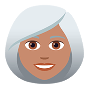 Émoji 👩🏽‍🦳 Femme : Peau Légèrement Mate Et Cheveux Blancs sur JoyPixels 5.0.
