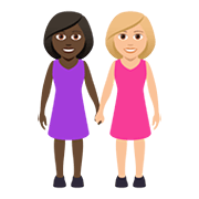 👩🏿‍🤝‍👩🏼 Emoji händchenhaltende Frauen: dunkle Hautfarbe, mittelhelle Hautfarbe JoyPixels 5.0.