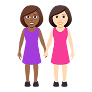 Emoji 👩🏾‍🤝‍👩🏻 Due Donne Che Si Tengono Per Mano: Carnagione Abbastanza Scura E Carnagione Chiara su JoyPixels 5.0.