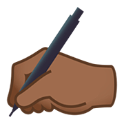 ✍🏾 Emoji Escrevendo à Mão: Pele Morena Escura na JoyPixels 5.0.