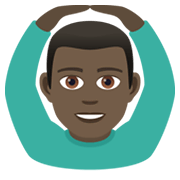 🙆🏿‍♂️ Emoji Mann mit Händen auf dem Kopf: dunkle Hautfarbe JoyPixels 5.5.