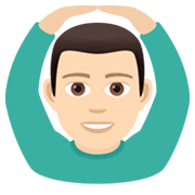 🙆🏻‍♂️ Emoji Mann mit Händen auf dem Kopf: helle Hautfarbe JoyPixels 5.5.
