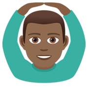 🙆🏾‍♂️ Emoji Mann mit Händen auf dem Kopf: mitteldunkle Hautfarbe JoyPixels 5.5.