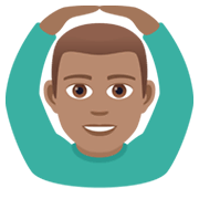 🙆🏽‍♂️ Emoji Mann mit Händen auf dem Kopf: mittlere Hautfarbe JoyPixels 5.5.