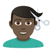 💇🏿‍♂️ Emoji Mann beim Haareschneiden: dunkle Hautfarbe JoyPixels 5.5.