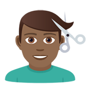 💇🏾‍♂️ Emoji Mann beim Haareschneiden: mitteldunkle Hautfarbe JoyPixels 5.5.