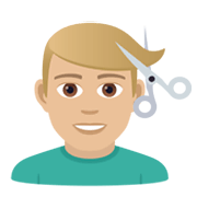 💇🏼‍♂️ Emoji Mann beim Haareschneiden: mittelhelle Hautfarbe JoyPixels 5.5.