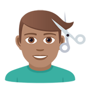 💇🏽‍♂️ Emoji Mann beim Haareschneiden: mittlere Hautfarbe JoyPixels 5.5.
