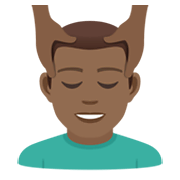💆🏾‍♂️ Emoji Mann, der eine Kopfmassage bekommt: mitteldunkle Hautfarbe JoyPixels 5.5.