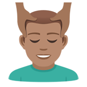 💆🏽‍♂️ Emoji Mann, der eine Kopfmassage bekommt: mittlere Hautfarbe JoyPixels 5.5.