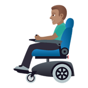 Emoji 👨🏽‍🦼 Uomo Su Sedia A Rotelle Motorizzata: Carnagione Olivastra su JoyPixels 5.5.