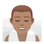 🧖🏽‍♂️ Emoji Mann in Dampfsauna: mittlere Hautfarbe JoyPixels 5.5.