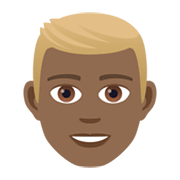 👱🏾‍♂️ Emoji Mann: mitteldunkle Hautfarbe, blond JoyPixels 5.5.