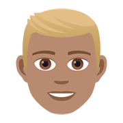 👱🏽‍♂️ Emoji Mann: mittlere Hautfarbe, blond JoyPixels 5.5.