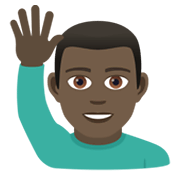 🙋🏿‍♂️ Emoji Homem Levantando A Mão: Pele Escura na JoyPixels 5.5.
