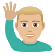 🙋🏼‍♂️ Emoji Homem Levantando A Mão: Pele Morena Clara na JoyPixels 5.5.