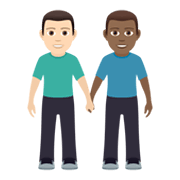 👨🏻‍🤝‍👨🏾 Emoji händchenhaltende Männer: helle Hautfarbe, mitteldunkle Hautfarbe JoyPixels 5.5.