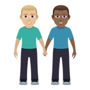 👨🏼‍🤝‍👨🏾 Emoji händchenhaltende Männer: mittelhelle Hautfarbe, mitteldunkle Hautfarbe JoyPixels 5.5.