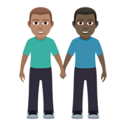 👨🏽‍🤝‍👨🏿 Emoji händchenhaltende Männer: mittlere Hautfarbe, dunkle Hautfarbe JoyPixels 5.5.