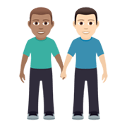 👨🏽‍🤝‍👨🏻 Emoji händchenhaltende Männer: mittlere Hautfarbe, helle Hautfarbe JoyPixels 5.5.