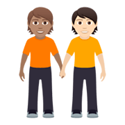 🧑🏽‍🤝‍🧑🏻 Emoji sich an den Händen haltende Personen: mittlere Hautfarbe, helle Hautfarbe JoyPixels 5.5.
