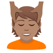 💆🏽 Emoji Person, die eine Kopfmassage bekommt: mittlere Hautfarbe JoyPixels 5.5.