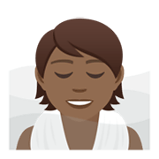 🧖🏾 Emoji Person in Dampfsauna: mitteldunkle Hautfarbe JoyPixels 5.5.