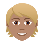 👱🏽 Emoji Person: mittlere Hautfarbe, blondes Haar JoyPixels 5.5.