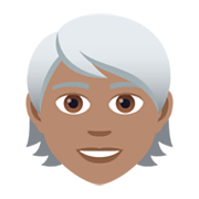 🧑🏽‍🦳 Emoji Erwachsener: mittlere Hautfarbe, weißes Haar JoyPixels 5.5.